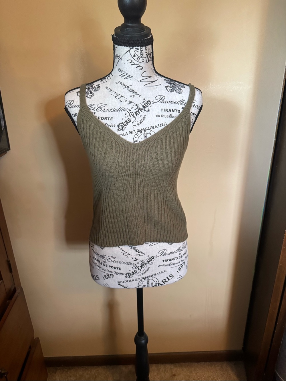 Auden Olive Ribbed Knit Camisole Tank